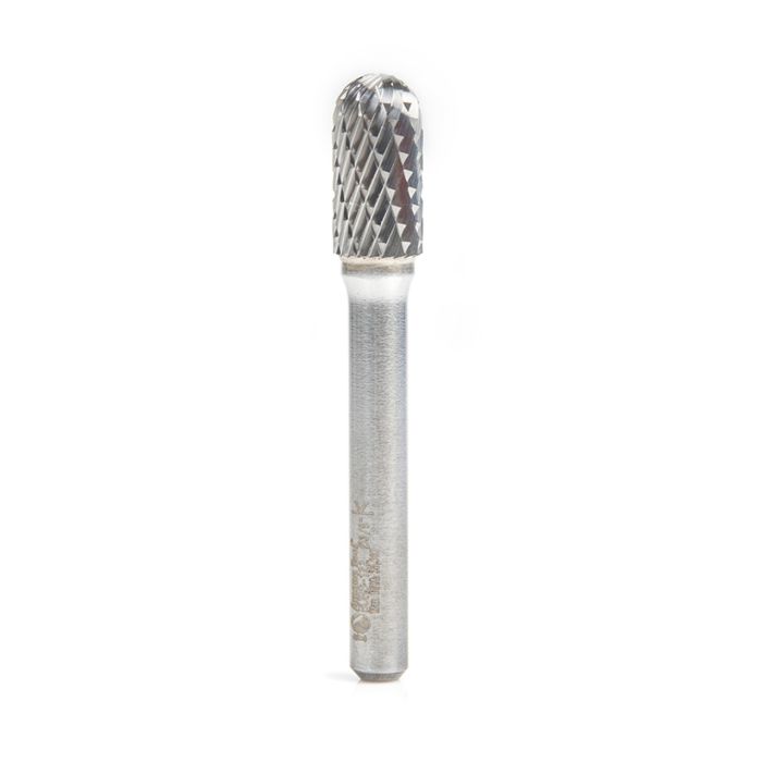 Amana tool BURS-122 Radius Cylinder SC Head 3/8 D x 3/4 CH x 1/4 SHK x 2-1/2 Inch Long Double Cut SC Burr Bit