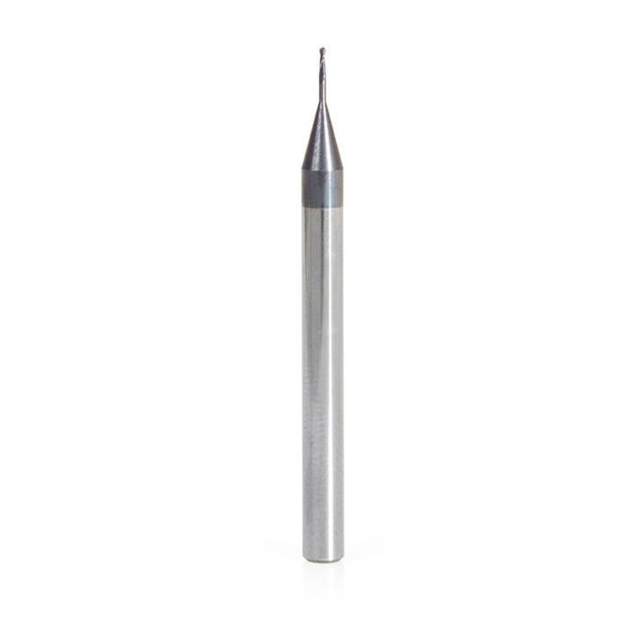 Amana tool 51741 Mini Solid Carbide Spiral for Steel, Stainless Steel & Composites, AlTiN Coated 0.010 Radius x 0.020 Dia x 0.060 Cut Height x 1/8 Shank x 1-1/2 Inch Long Up-Cut 2-Flute Bal End Router Bit/End Mil