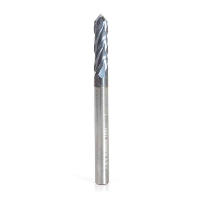 Amana tool 51690 CNC Solid Carbide 90 Deg V Spiral with AlTiN Coating for Steel & Stainless Steel 1/8 D x 1/2 CH x 1/8 SHK x 1-1/2 Inch Long Up-Cut 4 Flute Dril/Router Bit/End Mil