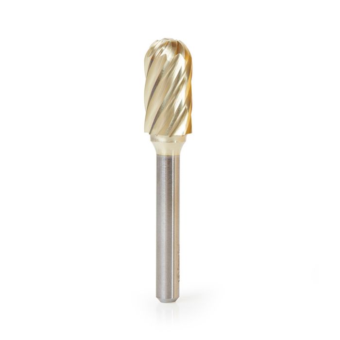 Amana tool BURS-124NF Radius Cylinder SC Head 1/2 D x 1 CH x 1/4 SHK x 2-3/4 Inch Long ZrN Coated Double Cut SC Burr Bit