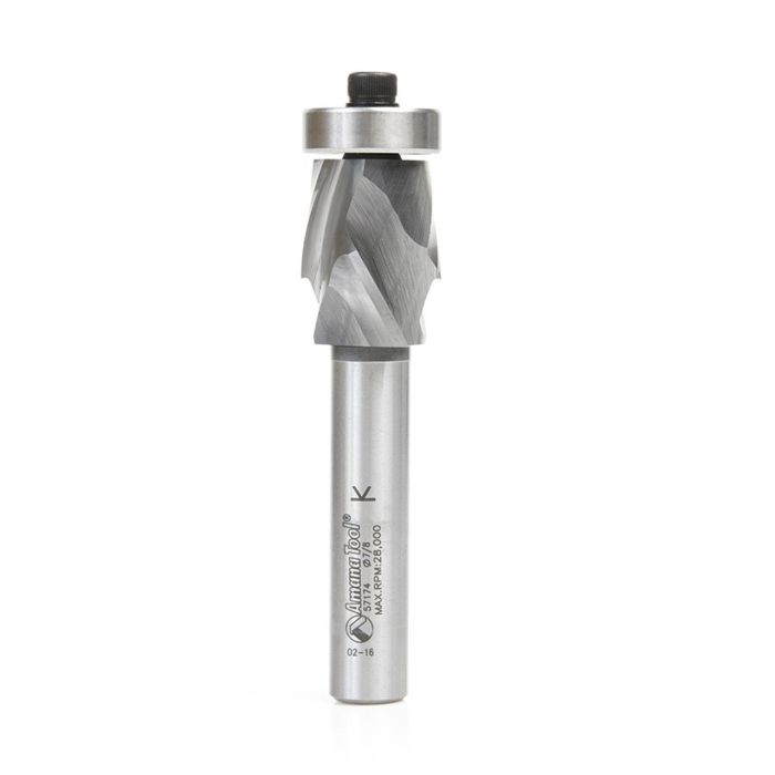 Amana tool 57174 Solid Carbide (Brazed to Steel Shank) Flush Trim Compression 22mm D x 1-9/64 CH x 1/2 Inch SHK w/ Lower Bal Bearing Router Bit