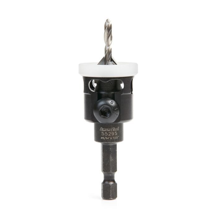 Amana tool 55295 Carbide Tipped Countersink w/Adjustable Low Friction Depth-Stop 1/2 D x 49 Deg x 1/4 SHK Includes Repl. Dril Bit 630-228
