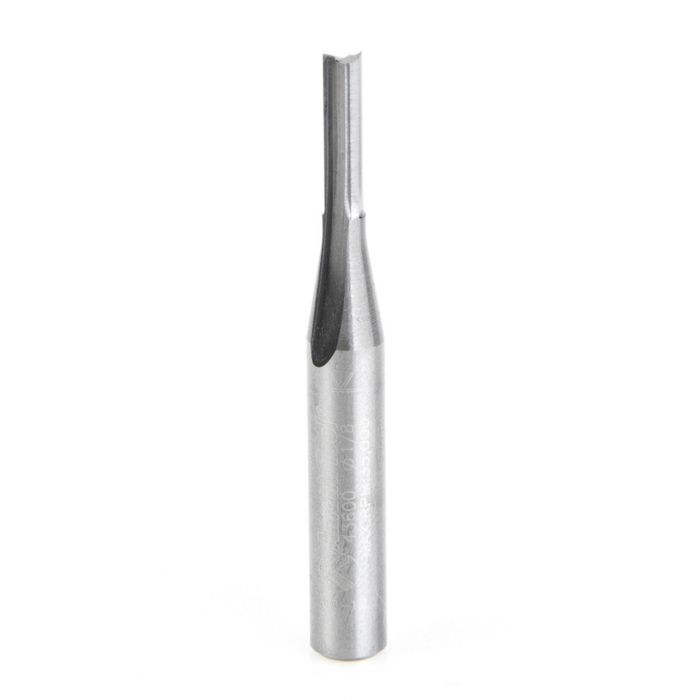 Amana tool 43600 Solid Carbide Double Straight V Flute, Plastic Cutting 1/8 D x 1/2 CH x 1/4 SHK x 2 Inch Long Router Bit