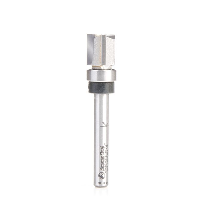 Amana tool 45487-3TS Carbide Tipped Flush Trim Plunge Template 1/2 D x 1/2 CH x 1/4 Inch SHK w/ Upper Bal Bearing 3 Flute Router Bit