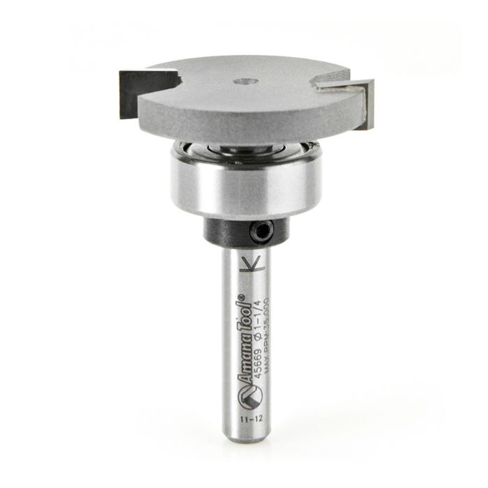 Amana tool 45669 Carbide Tipped Flooring Straight Dedicated Cutter 1-1/4 D x 1/4 CH x 1/4 Inch SHK Router Bit w/ Upper Bal Bearing