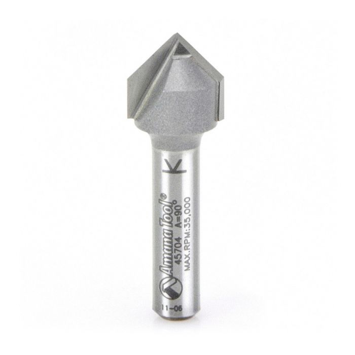 Amana tool 45704 Carbide Tipped V Groove 90 Deg x 1/2 D x 1/4 CH x 1/4 Inch SHK Router Bit