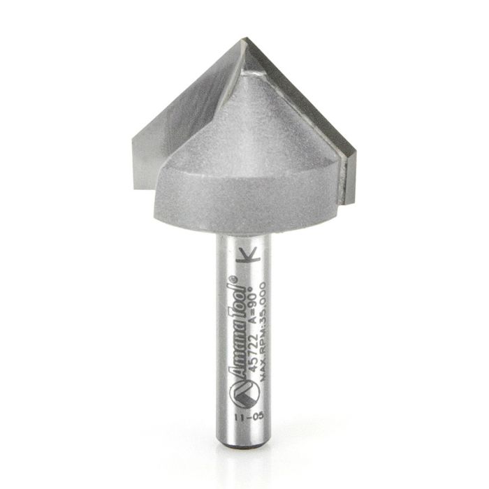Amana tool 45722 Carbide Tipped V Groove 90 Deg x 1 Inch D x 1/2 CH x 1/4 SHK Router Bit