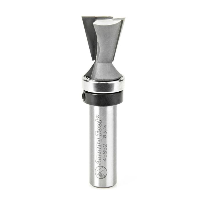 Amana tool 45852 Carbide Tipped Dovetail 14 Deg x 3/4 D x 3/4 CH x 1/2 Inch SHK w/ Upper Bal Bearing Router Bit