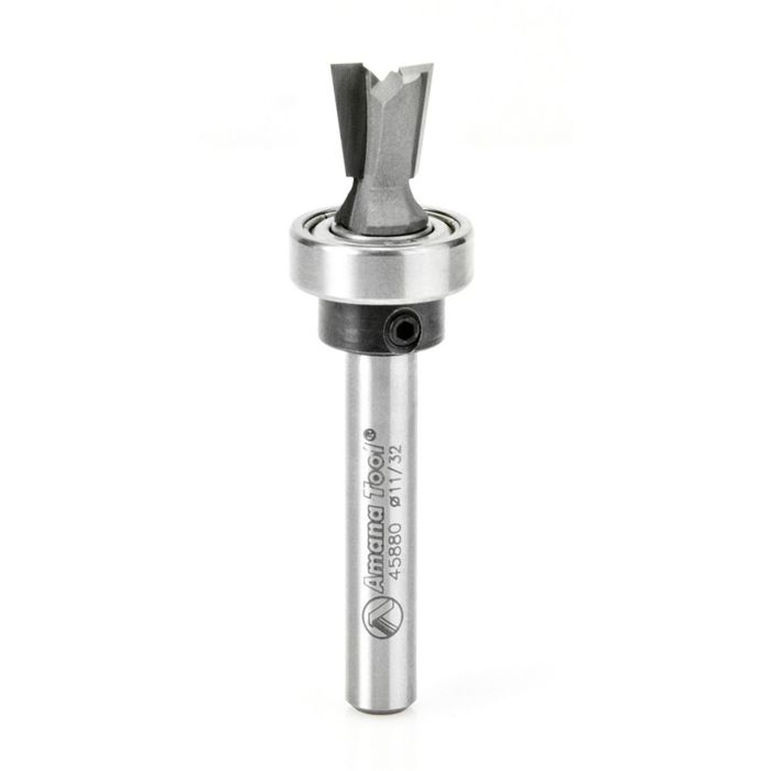 Amana tool 45880 Carbide Tipped Keler Dovetail 7 Deg x 11/32 D x 3/8 CH x 1/4 Inch SHK w/ Upper Bal Bearing Router Bit