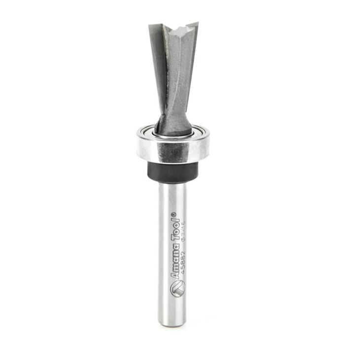 Amana tool 45882 Carbide Tipped Keler Dovetail 7 Deg x 7/16 D x 3/4 CH x 1/4 Inch SHK w/ Upper Bal Bearing Router Bit