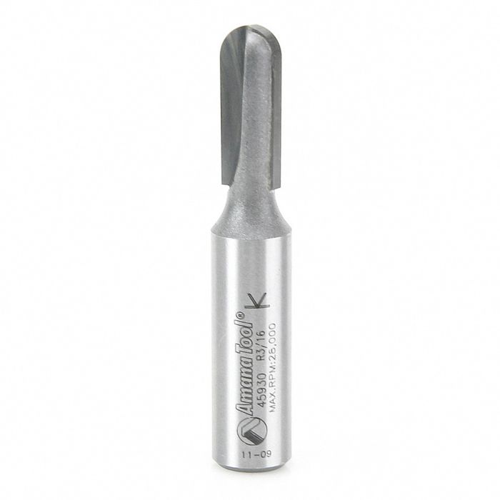 Amana tool 45930 Carbide Tipped Core Box 3/16 R x 3/8 D x 1 Inch CH x 1/2 SHK Extra Deep Router Bit
