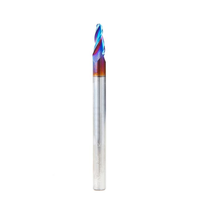 Amana tool 46288-K CNC Spektra Extreme tool Life Coated SC 2D and 3D Carving 7 Deg Tapered Angle Bal Nose x 1/8 D x 1/16 R x 1/2 CH x 1/4 SHK x 3 Inch Long x 3 Flute Router Bit