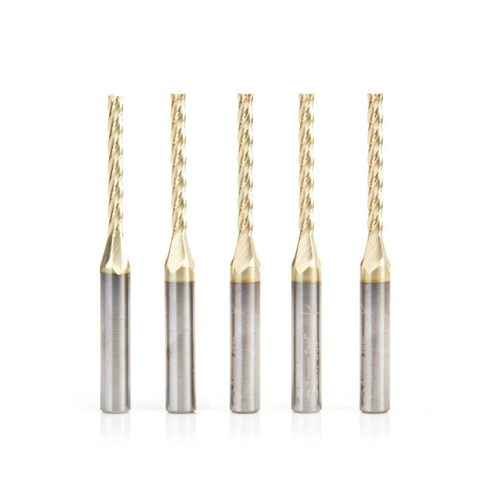 Amana tool 46292-5, 5-Pack CNC 2D and 3D Carving 0.10 Deg Tapered Angle Flat Bottom x 1/8 D x 1-3/32 CH x 1/4 SHK x 2-1/2 Inch Long x 4 Flute SC ZrN Coated Router Bit