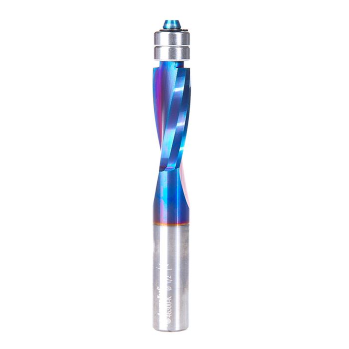 Amana tool 46300-K SC Spektra Extreme tool Life Coated UltraTrim Spiral 1/2 D x 1-1/4 CH x 1/2 SHK x 4 Inch Long w/ Double Lower BB Up-Cut Router Bit