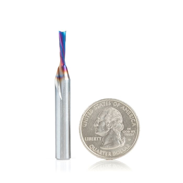 Amana tool 46341-K CNC SC Spektra Extreme tool Life Coated Spiral Plunge for Solid Wood 1/8 D x 1/2 CH x 1/4 SHK x 2 Inch Long Down-Cut Router Bit