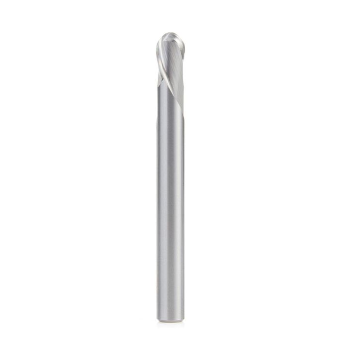 Amana tool 46475 Solid Carbide Double Flute Down-Cut Bal Nose Spiral 1/8 R x 1/4 D x 3/8 CH x 1/4 SHK x 2-1/2 Inch Long Router Bit