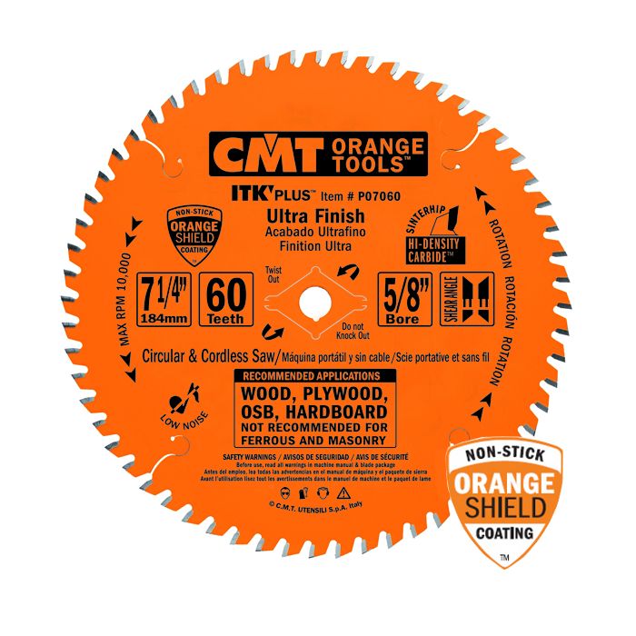 CMT P07060 ITK Plus Ultra Finish Saw Blade, 7-1/4 x 60 Teeth, 10° ATB+Shear with 5/8-Inch<> bore