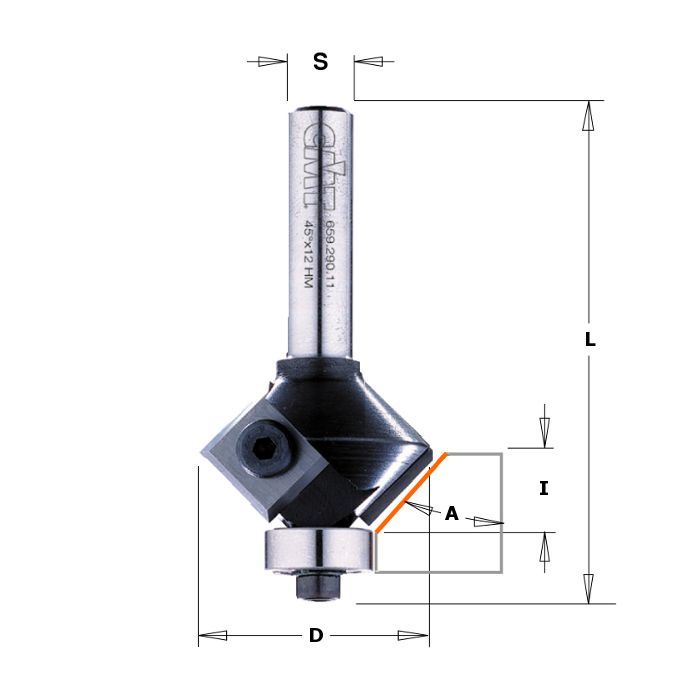 CMT 659.046.11 Insert Carbide Chamfer Bit, 1-9/64-Inch Diameter, 1/4-Inch Shank