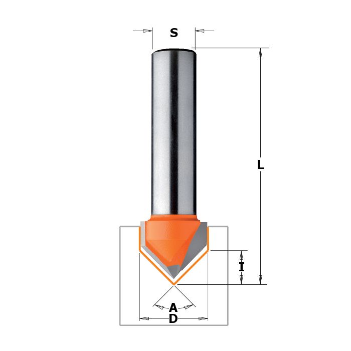 CMT 815.064.11 Solid Carbide V-Grooving Bit, 1/4-Inch Diameter, 1/4-Inch Shank