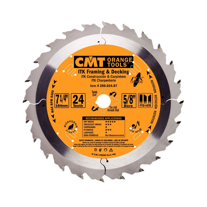 CMT 250.024.07-X10 ITK Industrial Framing/Decking Saw Blade (10-pcs masterpack), 7-1/4-Inch x 24 Teeth 1FTG+2ATB Grind with 5/8-Inch<> Bore