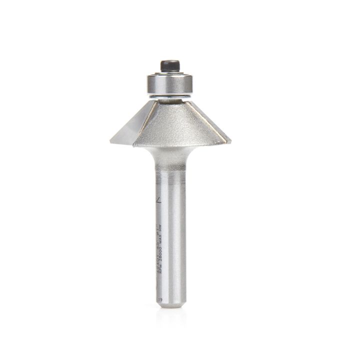 Amana tool 49401 Carbide Tipped Chamfer 45 Deg x 1 D x 5/16 CH x 1/4 SHK w/ Lower Bal Bearing Router Bit