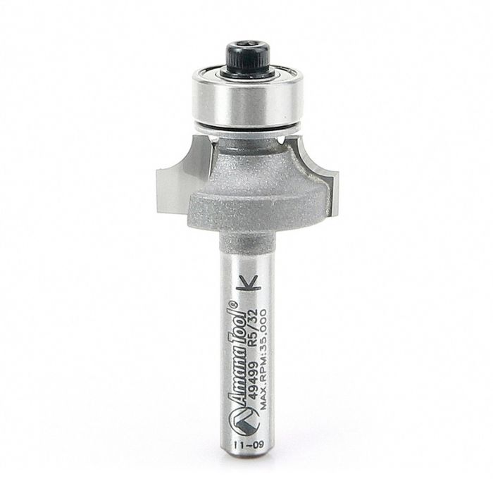 Amana tool 49499 Carbide Tipped Corner Rounding 5/32 R x 13/16 D x 3/8 CH x 1/4 Inch SHK w/ Lower Bal Bearing Router Bit