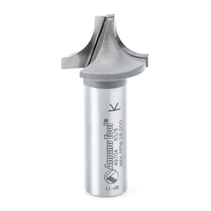 Amana tool 49704 Carbide Tipped Plunging Round Over 3/8 R x 1 Inch D x 5/8 CH x 1/2 SHK Router Bit