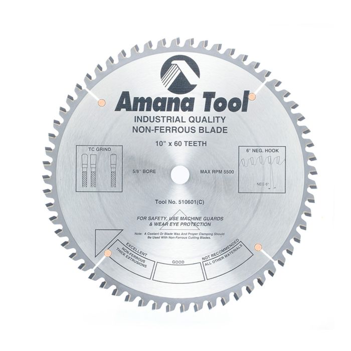 Amana tool 510601-30 Carbide Tipped Aluminum and Non-Ferrous Metals 10 Inch D x 60T TCG, -6 Deg, 30MM Bore, Circular Saw Blade