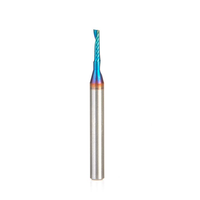 Amana tool 51391-K CNC Spektra Coated SC Spiral O Single Flute, Plastic Cutting 1.5mm D x 6mm CH x 3mm SHK x 30mm Long Up-Cut Router Bit with Mirror Finish