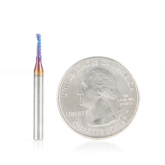 Amana tool 51397-K CNC Spektra Coated SC Spiral O Single Flute, Plastic Cutting 1.6mm D x 6mm CH x 3mm SHK x 30mm Long Up-Cut Router Bit with Mirror Finish