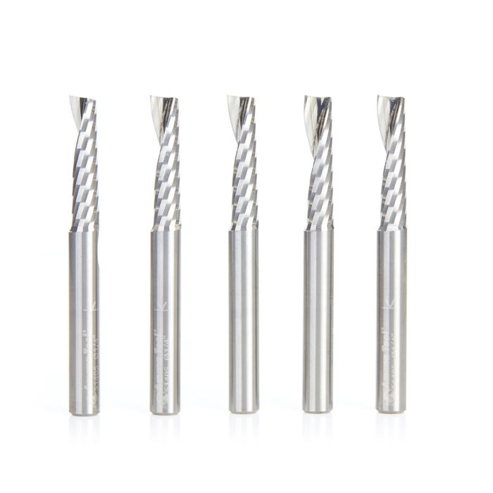 Amana tool 51405-5, 5-Pack CNC SC Spiral O Single Flute, Plastic Cutting 1/4 D x 1 CH x 1/4 SHK x 2-1/2 Inch Long Up-Cut Router Bits with Mirror Finish
