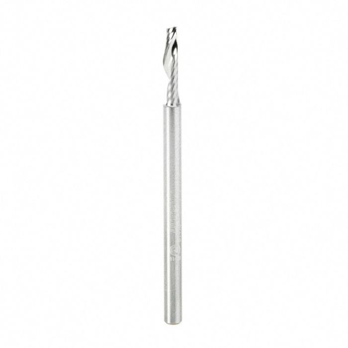Amana tool 51410 CNC SC Spiral O Single Flute, Plastic Cutting 1/8 D x 1/2 CH x 1/8 SHK x 2 Inch Long Up-Cut Router Bit with Mirror Finish