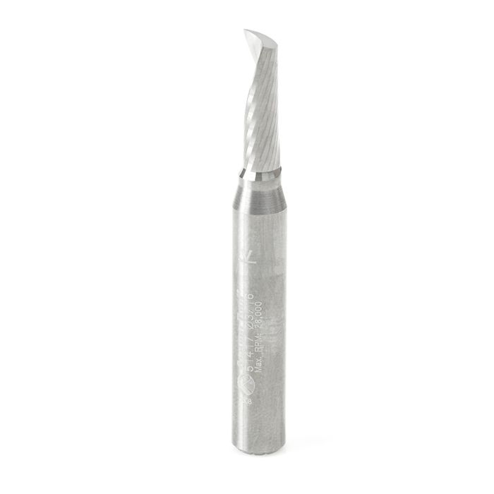 Amana tool 51417 CNC SC Spiral O Single Flute, Plastic Cutting 3/16 D x 5/8 CH x 1/4 SHK x 2 Inch Long Up-Cut Router Bit with Mirror Finish