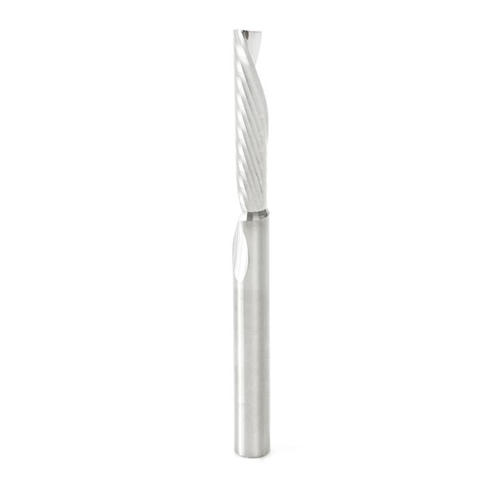 Amana tool 51481 CNC SC Spiral O Single Flute, Aluminum Cutting 1/4 D x 1-1/4 CH x 1/4 SHK x 3 Inch Long Up-Cut Router Bit with Mirror Finish