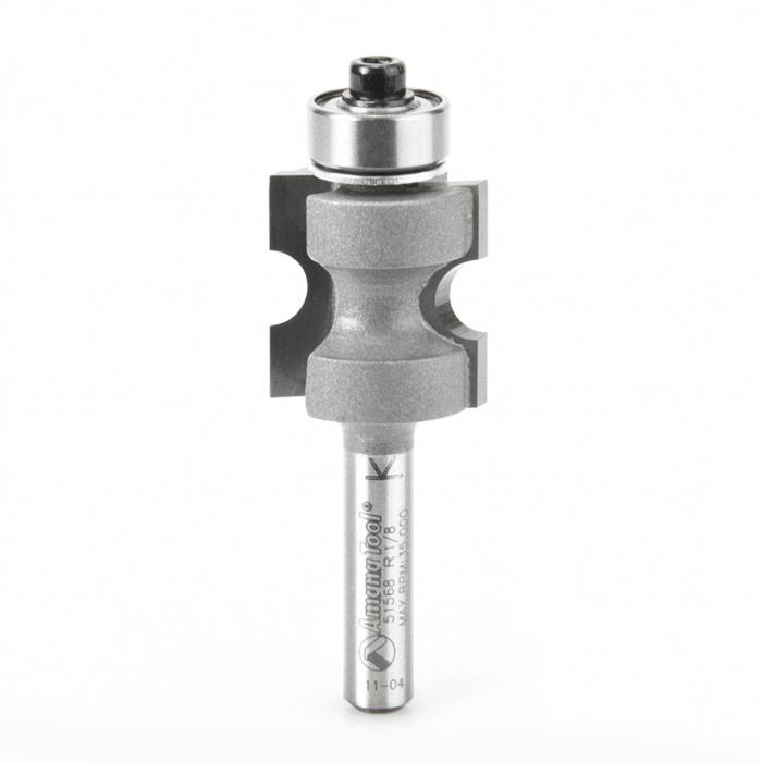 Amana tool 51568 Carbide Tipped Bulnose 1/8 R x 3/4 D x 3/4 CH x 1/4 Inch SHK w/ Lower Bal Bearing Router Bit