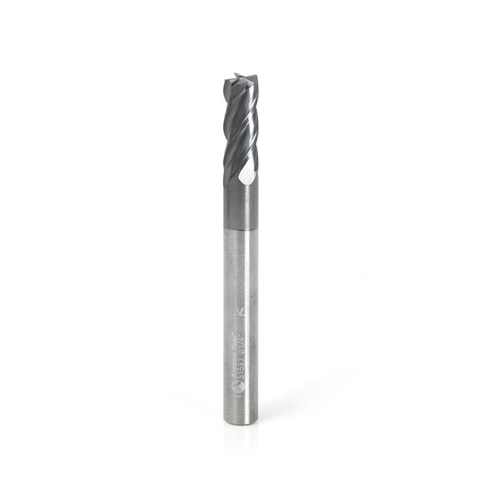 Amana tool 51593 Solid Carbide Spiral CNC Variable Helix for Stainless Steel, Steel, Titanium, Cast Iron and Cermet with AlTiN Coating 4-Flute x 1/4 Dia x 5/8 Cut Height x 1/4 Shank x 2-1/2 Inches Long Up-Cut CNC Square Bottom End Mil