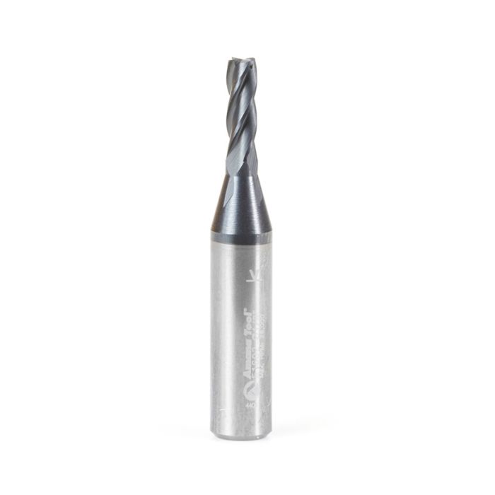 Amana tool 51602 SC Spiral for Steel, Stainless Steel & Non Ferrous Metal with AlTiN Coating 4-Flute x 1/8 D x 3/8 CH x 1/4 SHK x 1-1/2 Inch Long Up-Cut Router Bit / 45 Deg Corner Chamfer End Mil