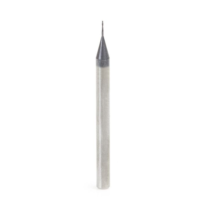 Amana tool 51661 Mini SC Spiral forSteel, Stainless Steel & Composites, AlTiN Coated 0.015 D x 0.045 CH x 1/8 SHK x 1-1/2 Inch Long Up-Cut 2-Flute Square End Router Bit/End Mil