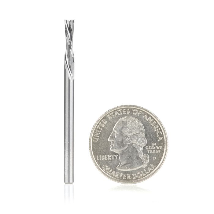 Amana tool 51781 SC CNC Spiral Double O Flute, Plastic Cutting 1/8 Dia x 1/2 CH x 1/8 Shank x 2 Inch Long Down-Cut Router Bit