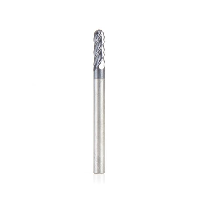 Amana tool 51792 High Performance CNC Solid Carbide Variable Helix Spiral Bal Nose with AlTiN Coating for Steel, Stainless Steel & Composites 1/16 R x 1/8 Dia x 3/8 Cut Height x 1/8 Shank x 1-1/2 Inches Long Up-Cut 4-Flute End Mil/Router Bit