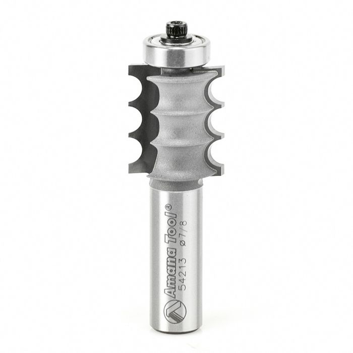 Amana tool 54213 Carbide Tipped Triple Bead 1/8 R x 7/8 D x 1 Inch CH x 1/2 SHK w/ Lower Bal Bearing Router Bit