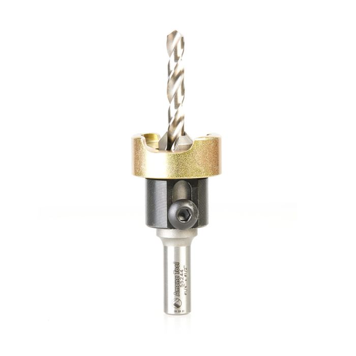 Amana tool 55244 Carbide Tipped Countersink with No Burning and No Marring Adjustable Depth Stop with No-Thrust BB, 1/2 D x 1/4 Inch Dril D x 10mm Round SHK