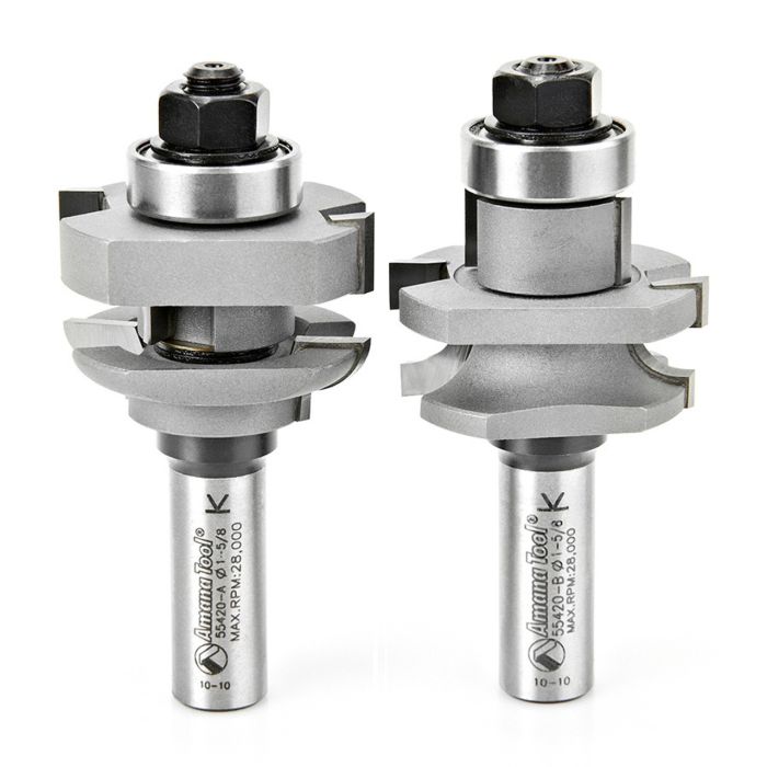 Amana tool 55420 Carbide Tipped 2-Piece Concave Stile and Rail 1-5/8 D x 1-1/16 CH x 1/4 R x 1/2 Inch SHK Router Bit Set