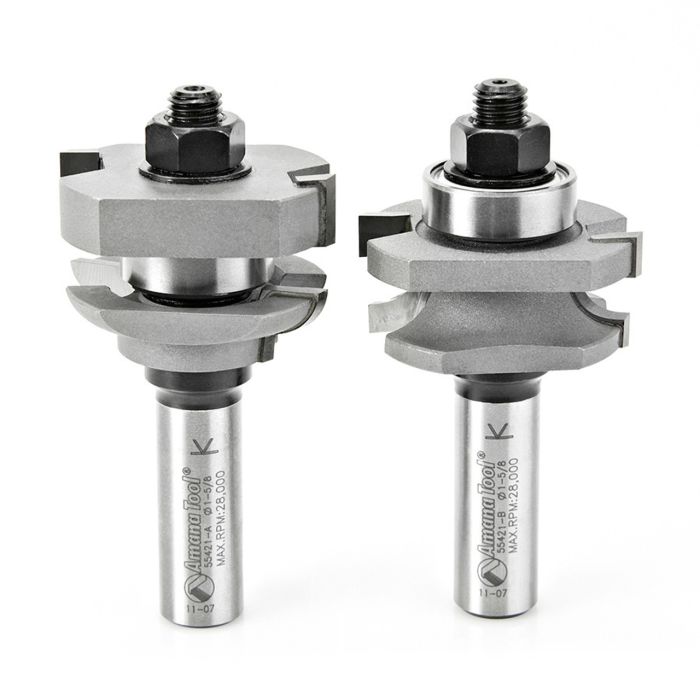 Amana tool 55421 Carbide Tipped 2-Piece Concave Stile and Rail 1-5/8 D x 11/16 CH x 1/4 R x 1/2 Inch SHK Router Bit Set
