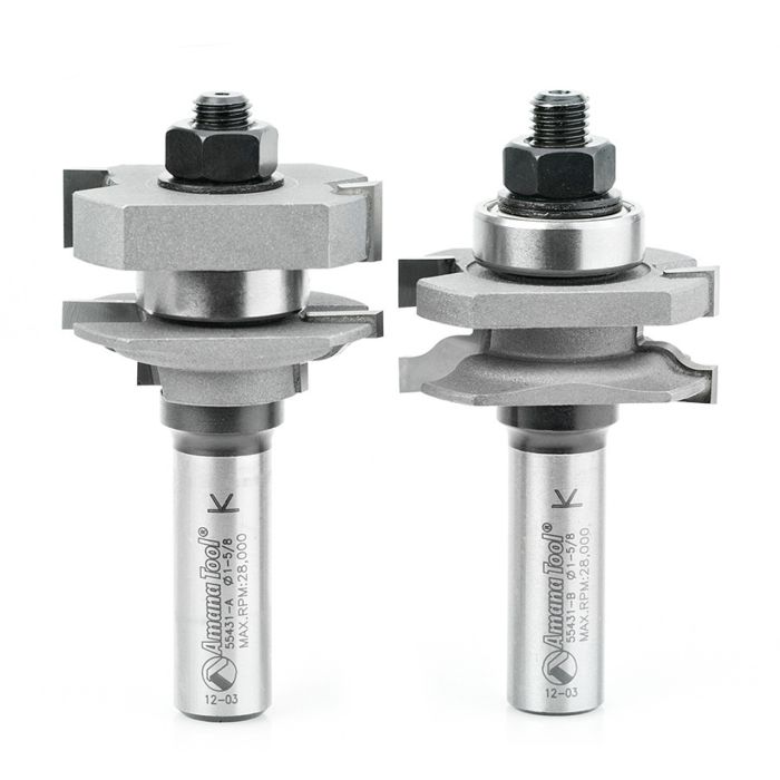 Amana tool 55431 Carbide Tipped 2-Piece Ogee Stile and Rail 1-5/8 D x 11/16 CH x 1/2 Inch SHK Router Bit Set