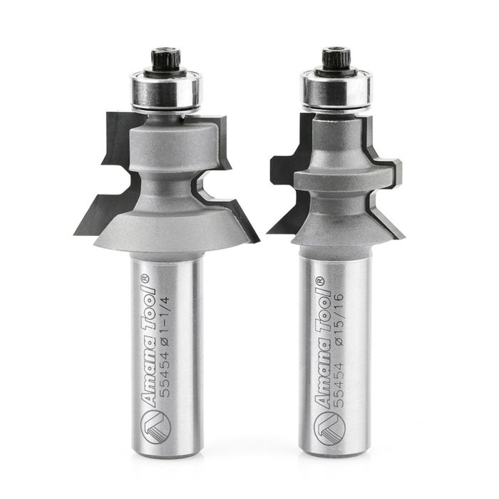 Amana tool 55454 2-PC Carbide Tipped Flooring 1-1/4 D x 3/4 CH x 1/2 Inch SHK Router Bit Set w/ Nail Slot w/ Lower BB for 1/2 - 5/8 Material
