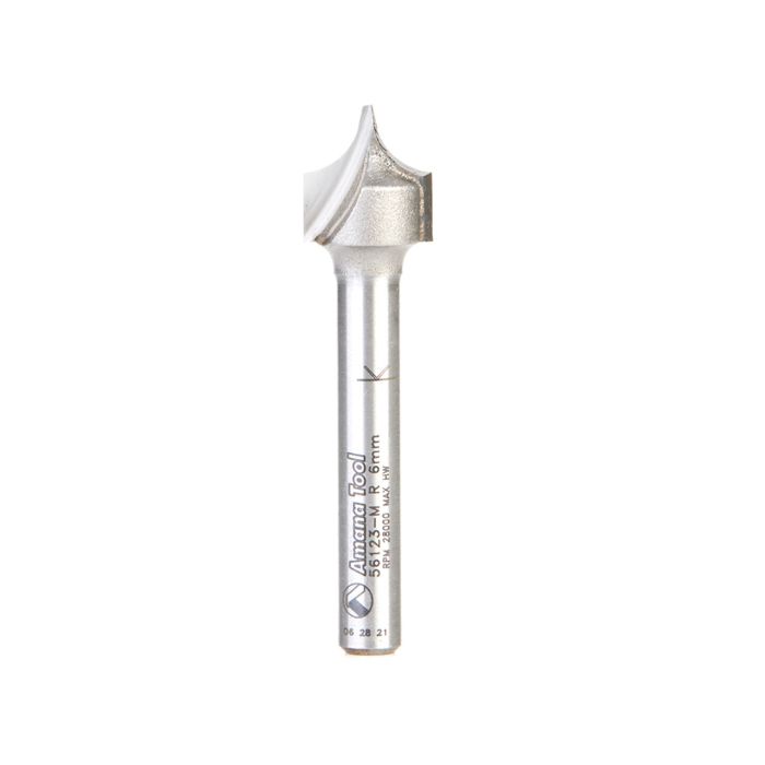 Amana tool 56123-M Carbide Tipped Point Cutting Roundover 6mm R x 12mm D x 13mm CH x 6mm SHK x 51mm Long Router Bit for Beadboards