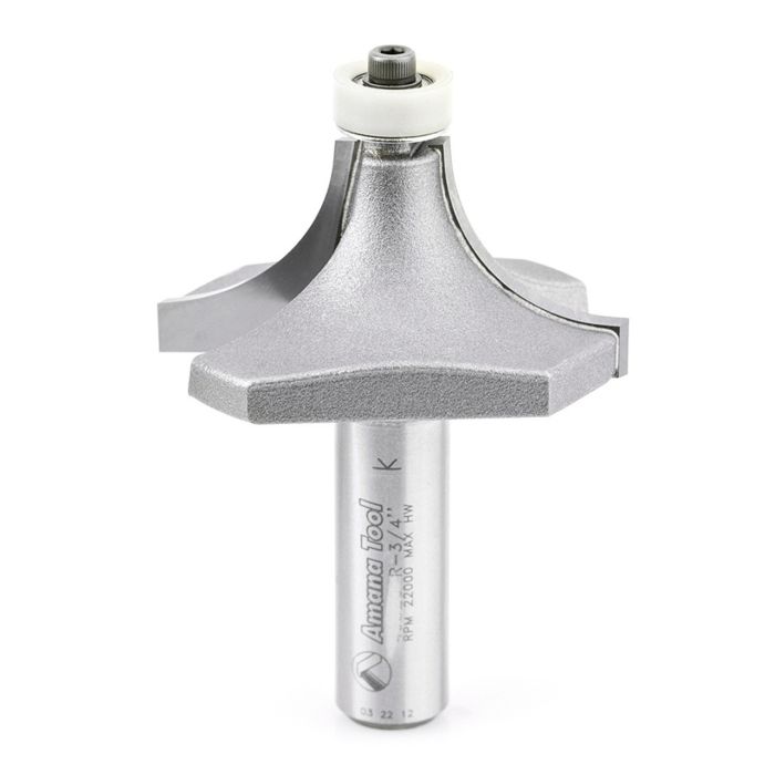 Amana tool 57141 Carbide Tipped Corner Rounding with Ultra-Glide BB Guide Solid Surface 2 D x 1 Inch CH x 3/4 R x 1/2 SHK Router Bit