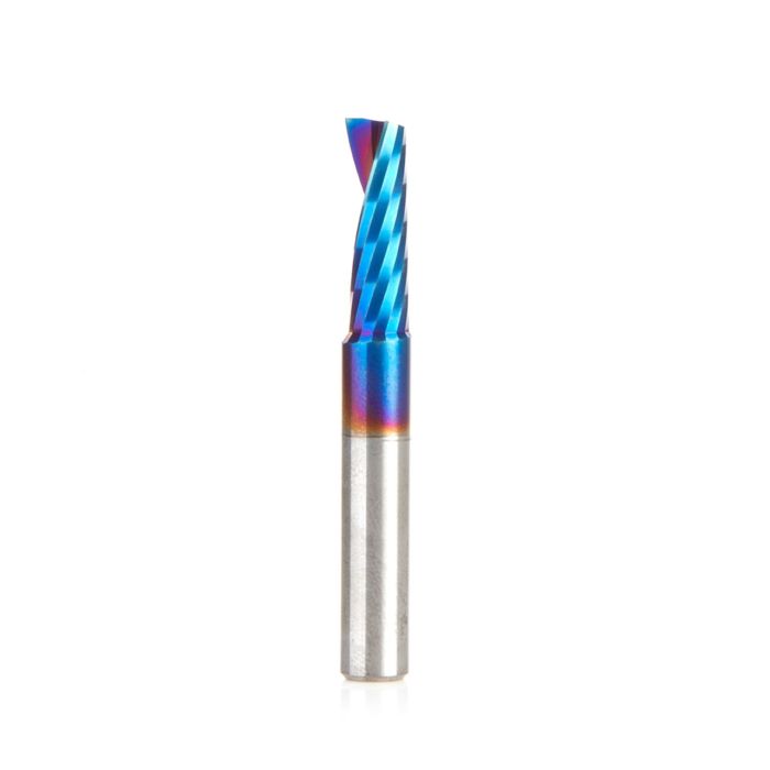 Amana tool 57363-K CNC Spektra Coated SC Spiral O Single Flute, Improved Surface Finish Plastic Cutting 1/4 D x 3/4 CH x 1/4 SHK x 2 Inch Long Up-Cut Router Bit with Mirror Finish