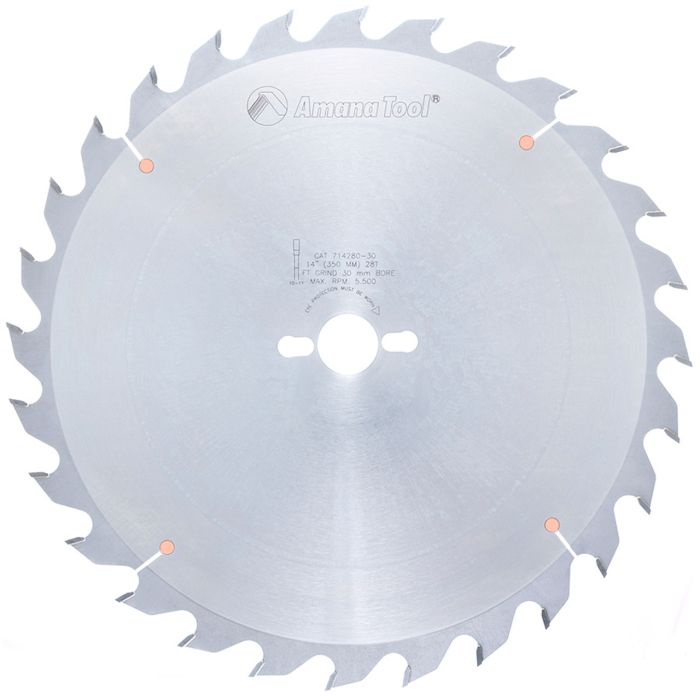 Amana tool 714280-30 Carbide Tipped Heavy-Duty Ripping 14 Inch D x 28T FT, 18 Deg, 30MM Bore, Circular Saw Blade